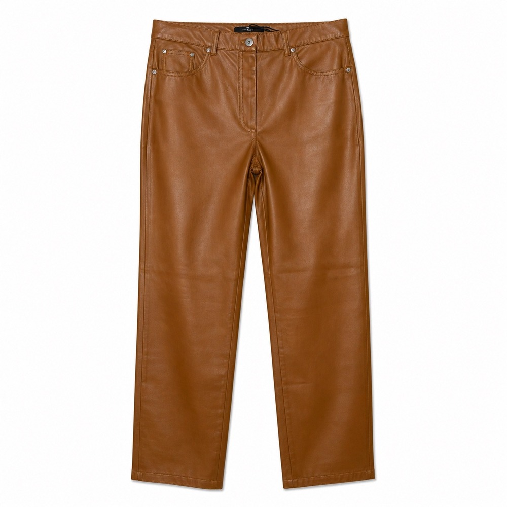 7‎ For All Mankind Vegan Leather Pants Brown Straight Leg High Rise Medium